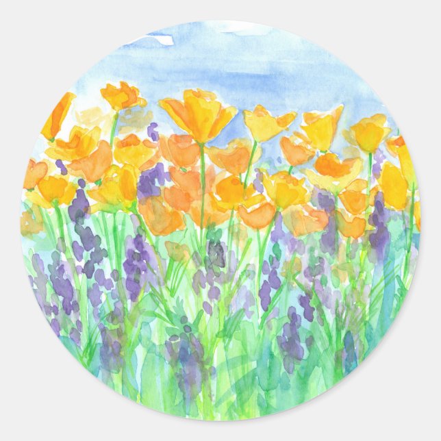 Sticker Rond Populations de Californie Purple Lupines Fleurs sa (Devant)