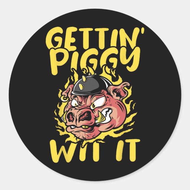 Sticker Rond Porc Roast Byrbecue Obtenir Piggy Avec It Bbq (Devant)