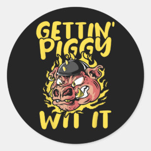 Sticker Rond Porc Roast Byrbecue Obtenir Piggy Avec It Bbq