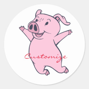 Sticker Rond Porc rose heureux sautant Thunder_Cove