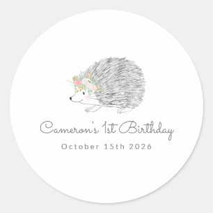 Sticker Rond Porcupine florale minimaliste 1er anniversaire