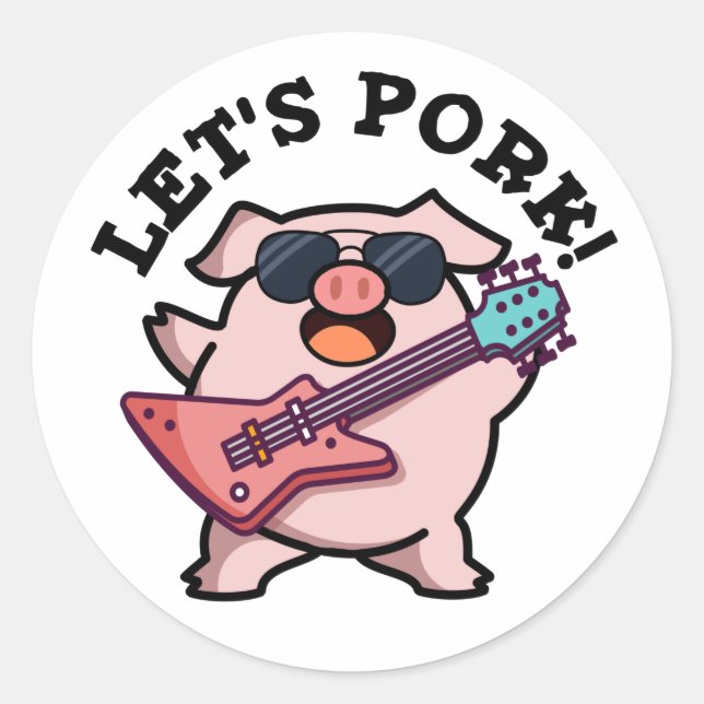 Sticker Rond Pork Funny Rock Guitare Pig Pun (Devant)