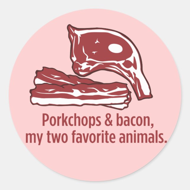 Sticker Rond Porkchops & Bacon, mes deux animaux préférés (Devant)