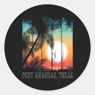 Sticker Rond Port Aransas Texas Beach Palms Surf de vacances Su