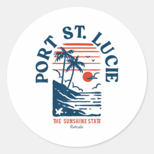 Sticker Rond Port St. Lucie Floride Surfeur Rétro Plage Vintage