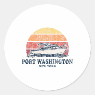 Sticker Rond Port Washington Ny Bateau Vintage les années 70 Re