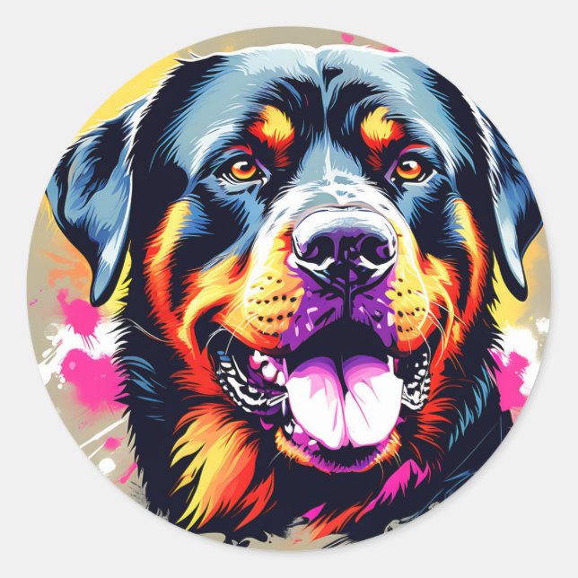 Sticker Rond Portait Dog Rottweiler (Devant)
