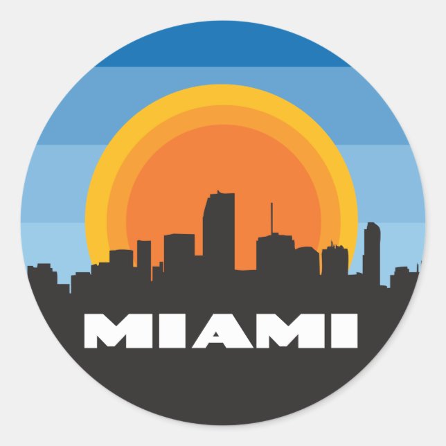 Sticker Rond Porte - clé de style rétro Miami Florida Skyline (Devant)