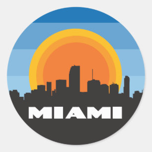 Sticker Rond Porte - clé de style rétro Miami Florida Skyline
