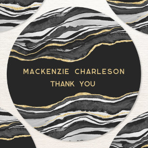 Sticker Rond Porte en marbre noir Gold Geode Merci Business