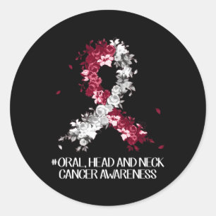Sticker Rond Porter Burgundy Blanc Ruban Tête Orale Col Cancer 