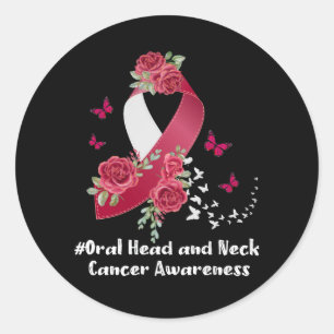 Sticker Rond Porter Burgundy Blanc Ruban Tête Orale Col Cancer 