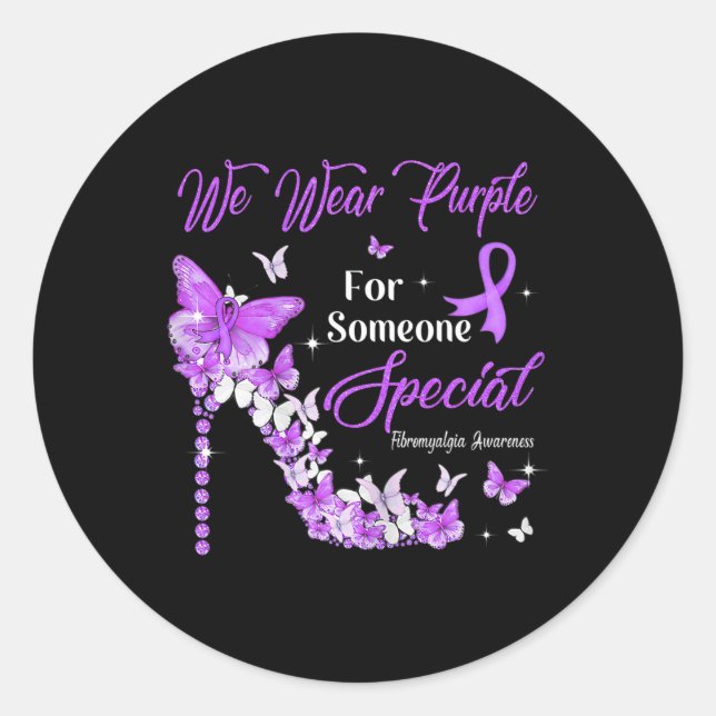 Sticker Rond Porter des papillons pourpres Fibromyalgie Sensibi (Devant)