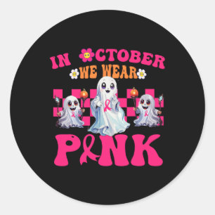 Sticker Rond Porter Pink Breast Cancer Guerrier mignon Fantôme