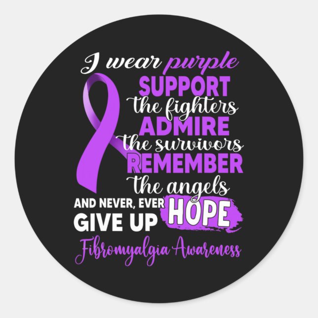 Sticker Rond Porter Purple Support Les Combattants Fibromyalgia (Devant)