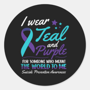 Sticker Rond Porter Turquoise Et Violet Suicide Sensibilisation