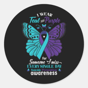 Sticker Rond Porter Turquoise Et Violet Suicide Sensibilisation