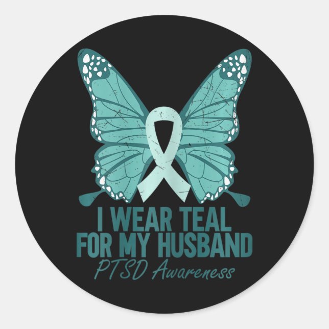 Sticker Rond Porter Turquoise Pour Mon Mari Ptsd Sensibilisatio (Devant)
