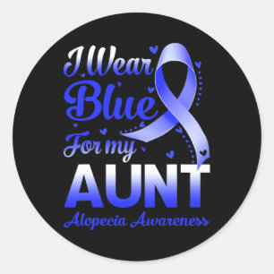 Sticker Rond Portez Bleu pour ma tante Alopecia Sensibilisation