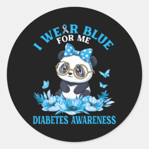 Sticker Rond Portez du bleu pour les fleurs de panda mignon dia