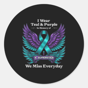 Sticker Rond Portez du sarcelle et du violet en mémoire d'un êt