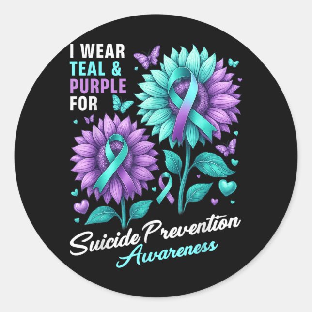Sticker Rond Portez du sarcelle violet pour la sensibilisation  (Devant)