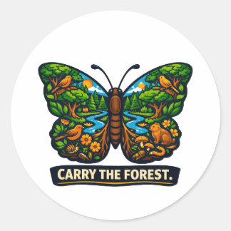 Sticker Rond Portez l'écosystème de papillon de forêt Nature