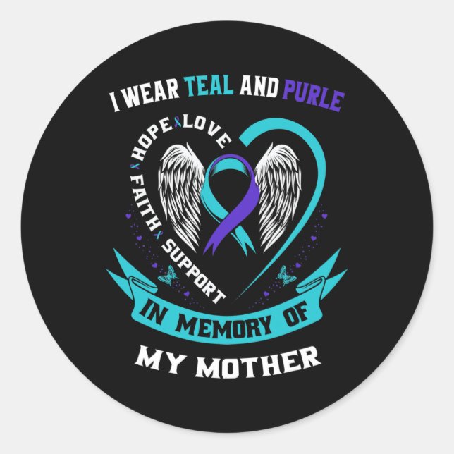 Sticker Rond Portez Turquoise Et Violet Pour Ma Mère Suicide Aw (Devant)