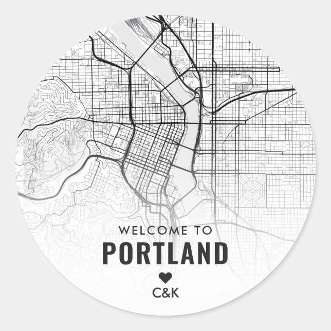 Sticker Rond Portland, Oregon City Map | Bienvenue Mariage (Devant)