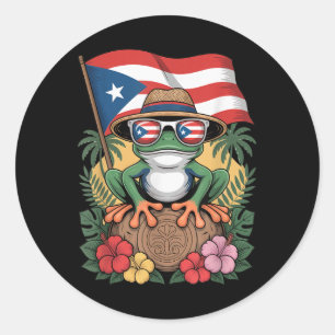 Sticker Rond Porto Rico Boricua Grenouille Coqui Soleil Taino P