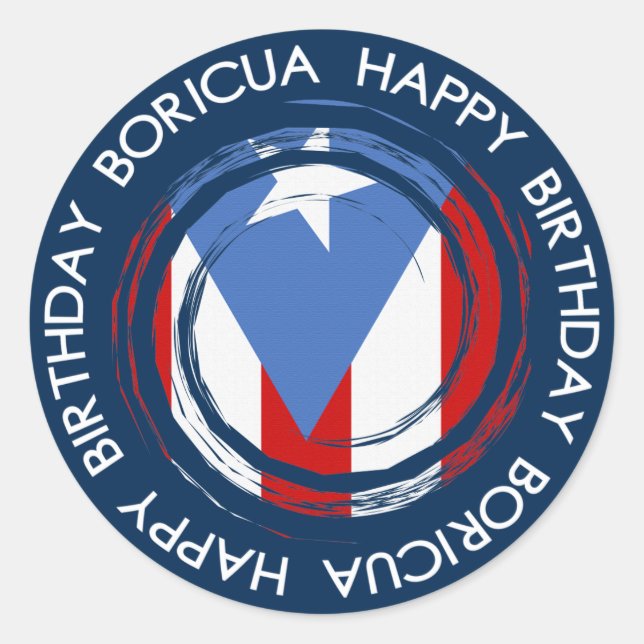 Sticker Rond Porto Rico : Drapeau Thème : Anniversaire Boricua (Devant)