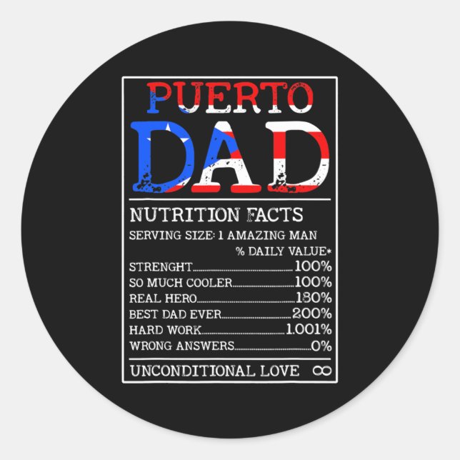 Sticker Rond Porto Rico Papa Nutrition Facts Funky Puerto (Devant)