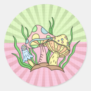 Sticker Rond Portobello Mushroom Cute Pastel