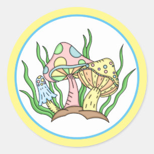 Sticker Rond Portobello Mushroom Cute Pastel