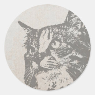 Sticker Rond Portrait à main du chat
