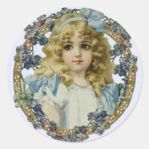 Sticker Rond Portrait Antique de Jeune Fille Enfant Beau