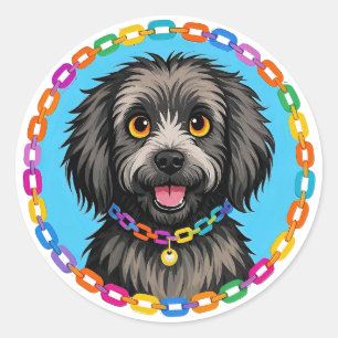 Sticker Rond Portrait Coloré d'un Joli Chien Noir