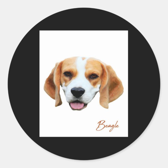 Sticker Rond Portrait couleur chien beagle (Devant)