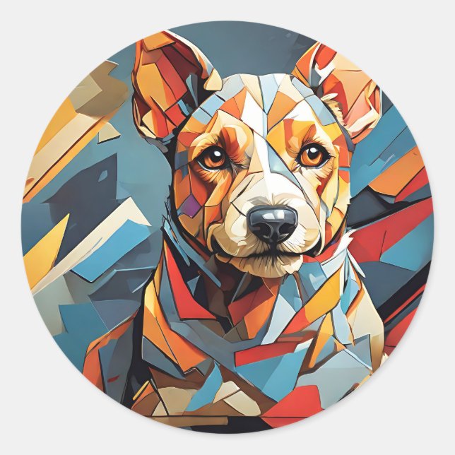 Sticker Rond Portrait Cubiste Terrier Dog (Devant)