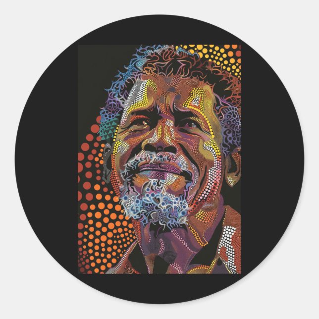Sticker Rond Portrait D'Art Dot Autochtone Australien (Devant)