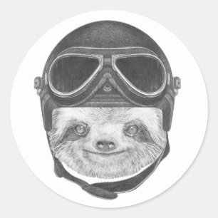 Sticker Rond Portrait de casque vintage de la paresse  