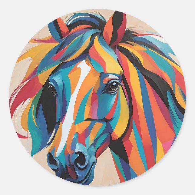 Sticker Rond Portrait de cheval dynamique Abstrait (Devant)