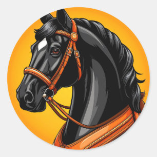 Sticker Rond 🐎 Portrait de cheval noir Art animal minimaliste