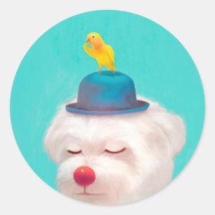 Sticker Rond Portrait de chien clown méditatif