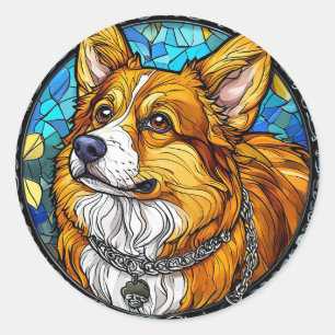 Sticker Rond Portrait de chien Corgi