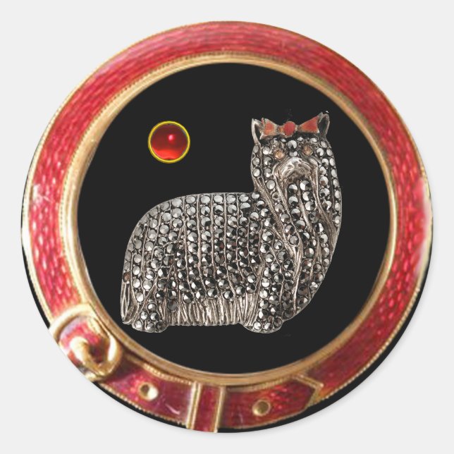 Sticker Rond PORTRAIT DE CHIEN DE MINIATURE VICTORIENNE Yorkshi (Devant)