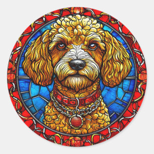 Sticker Rond Portrait de chien en verre coloré