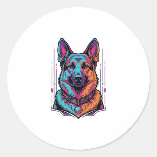 Sticker Rond Portrait de chien néon Gravure vintage Graphique_1