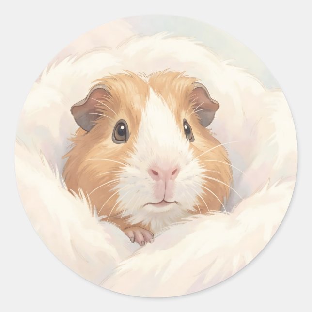 Sticker Rond Portrait de Cochon d'Inde Mignon et Fluffy (Devant)