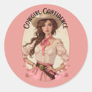 Sticker Rond Portrait de cowgirl coquette de mode western